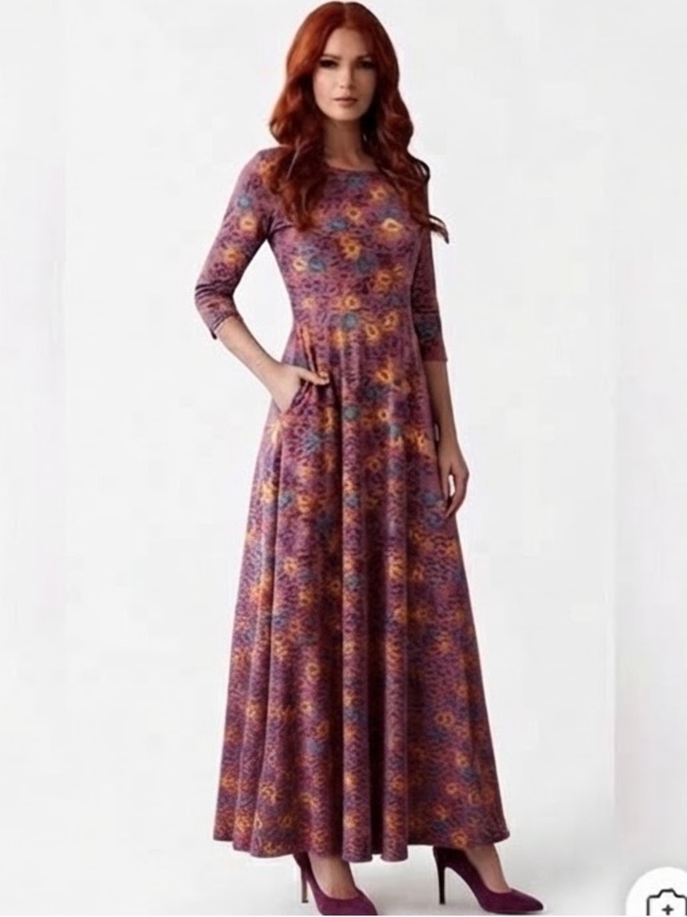LuLaRoe Long Dress Fit Flare A Line Palm Tree Print Scoop Swing Dress